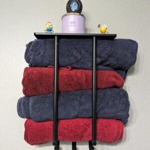 Towel Rack with Metal Shelf and 3 Hooks for Small Bathroom, Towel Storage